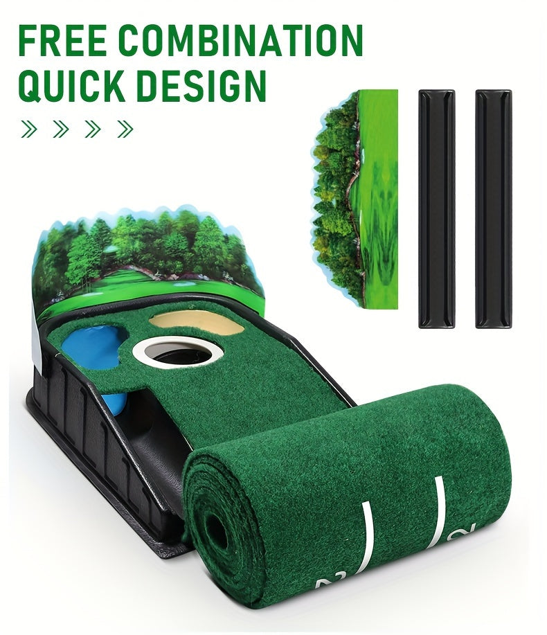 [Lenticular 3D] HUAEN Golf Putting Mat - 8ft Indoor Practice Mat with 3D Backplate and Ball Return WardBoyzPROShop