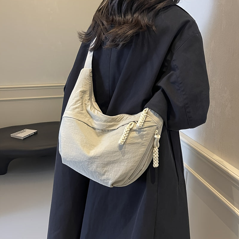 [Large Capacity Crossbody Dumpling Bag] 1pc Elegant Women's Crossbody Dumpling Bag - Versatile Casual Shoulder Backpack, Large Capacity, Lightweight, Solid Color (Army Green/Ginger Yellow/Gray/), Nylon Material with Tassel De WardBoyzPROShop