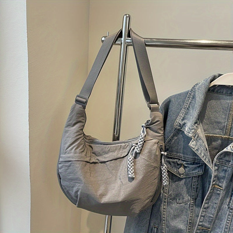 [Large Capacity Crossbody Dumpling Bag] 1pc Elegant Women's Crossbody Dumpling Bag - Versatile Casual Shoulder Backpack, Large Capacity, Lightweight, Solid Color (Army Green/Ginger Yellow/Gray/), Nylon Material with Tassel De WardBoyzPROShop
