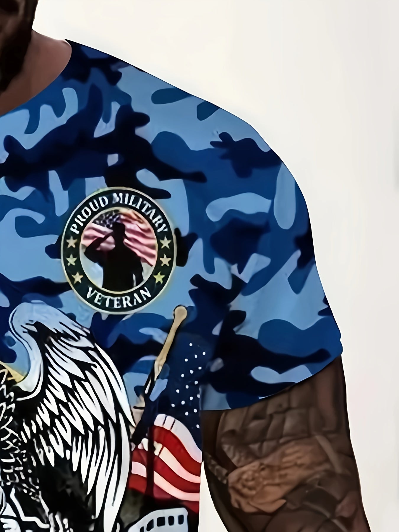 Men's Casual Camouflage T-Shirt - Patriotic Navy Eagle Graphic Tee, Short Sleeve, Crew Neck, Military Inspired Streetwear - Blue Camo Print - For Men - Suitable for Casual Wear - Perfect Gift for Fathers Day WardBoyzPROShop
