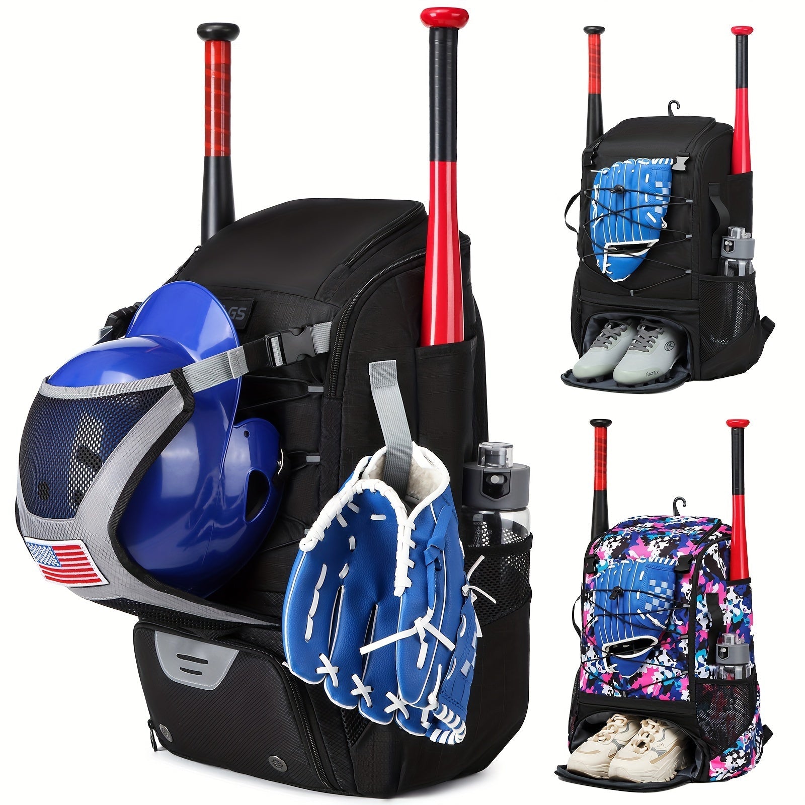 Large Capacity Baseball Backpack Softball Bag, External Helmet Holder And Fence Hook Baseball Backpack, With Shoes Compartment, - Holds Bats, Helmets, Gloves, Hats, Clothes, And Shoes For Baseball And Softball Players WardBoyzPROShop