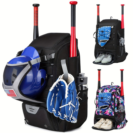Large Capacity Baseball Backpack Softball Bag, External Helmet Holder And Fence Hook Baseball Backpack, With Shoes Compartment, - Holds Bats, Helmets, Gloves, Hats, Clothes, And Shoes For Baseball And Softball Players WardBoyzPROShop