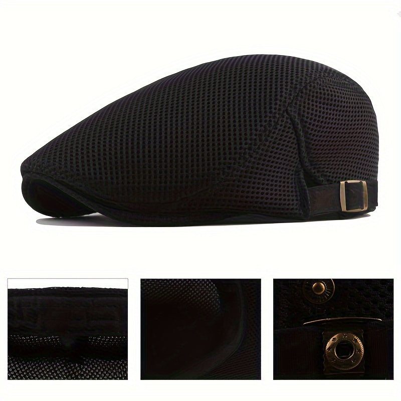 Summer Men News Breathable Cap Hat Mesh Cabbie Golf Driving Sun Flat Beret Black White Gray Beige Hats Caps Visors WardBoyzPROShop