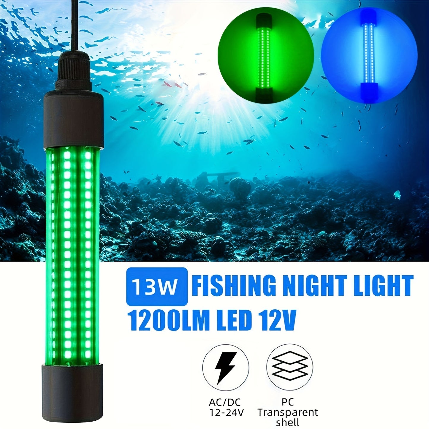 1200LM High-Powered LED Underwater Fishing Light Stick - Attracts Fish, Squid, and Prawns from 50-100m Distance - Battery Powered, Waterproof, and Durable PPS Material