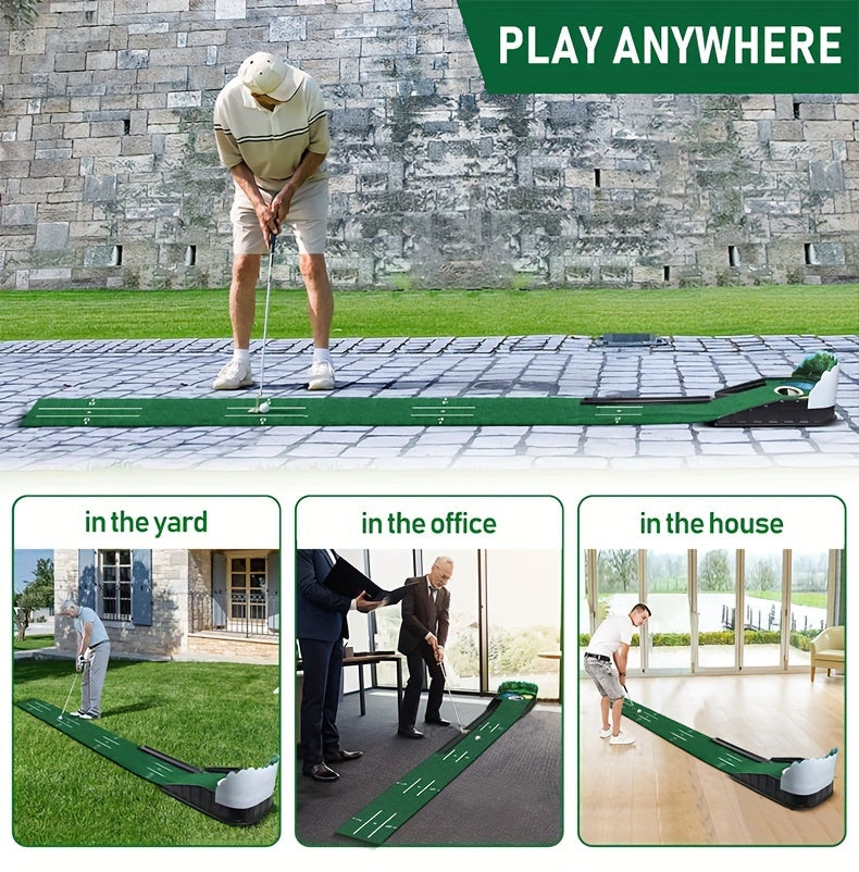 [Lenticular 3D] HUAEN Golf Putting Mat - 8ft Indoor Practice Mat with 3D Backplate and Ball Return WardBoyzPROShop