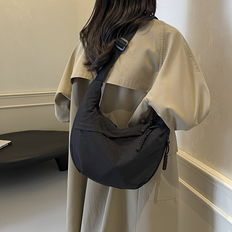 [Large Capacity Crossbody Dumpling Bag] 1pc Elegant Women's Crossbody Dumpling Bag - Versatile Casual Shoulder Backpack, Large Capacity, Lightweight, Solid Color (Army Green/Ginger Yellow/Gray/), Nylon Material with Tassel De WardBoyzPROShop