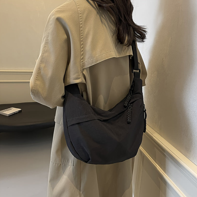[Large Capacity Crossbody Dumpling Bag] 1pc Elegant Women's Crossbody Dumpling Bag - Versatile Casual Shoulder Backpack, Large Capacity, Lightweight, Solid Color (Army Green/Ginger Yellow/Gray/), Nylon Material with Tassel De WardBoyzPROShop