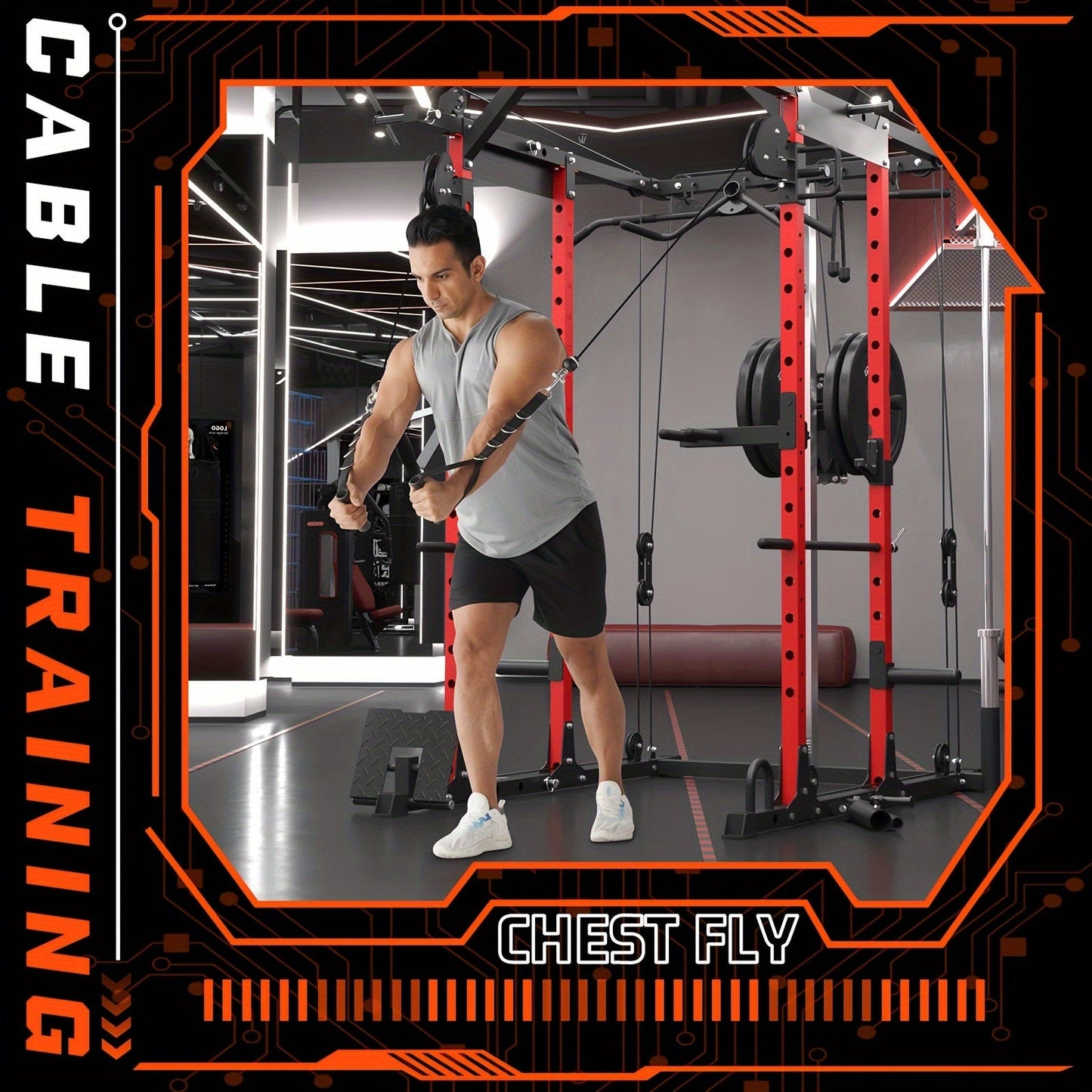 Ultimate Power Rack Cage - 8-in-1 Multi-Functional Squat Rack with 1500lb Capacity, Cable Crossover Machine, J-Hooks, Dip Bars, and Landmine - Comprehensive Plate-Loaded Home Gym Equipment for Full Body Workout (Red) WardBoyzPROShop