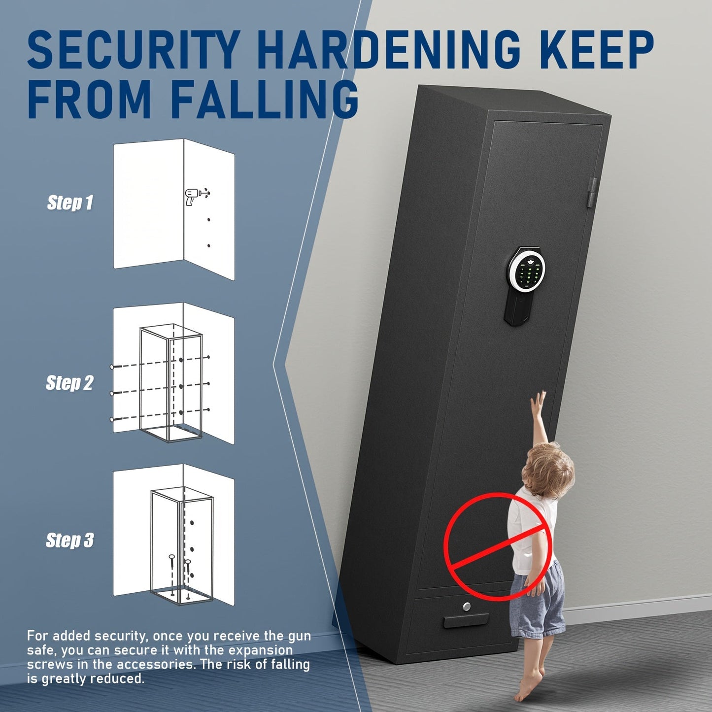 Kavey 4-5 Firearm Safe Cabinet, Security Safe for Rifles and Shotguns, with Combination Lock, LED Interior Lighting, Quick Access Drawer, and Removable Shelves, for Home - Non-Waterproof, Dry Battery Powered (Battery Not Incl WardBoyzPROShop