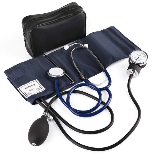 LotFancy Aneroid Sphygmomanometer with Stethoscope Kit, Professional Manual Blood Pressure Monitor and Universal Adult Sized BP Cuff (10"-16), Case Included, Navy WardBoyzPROShop