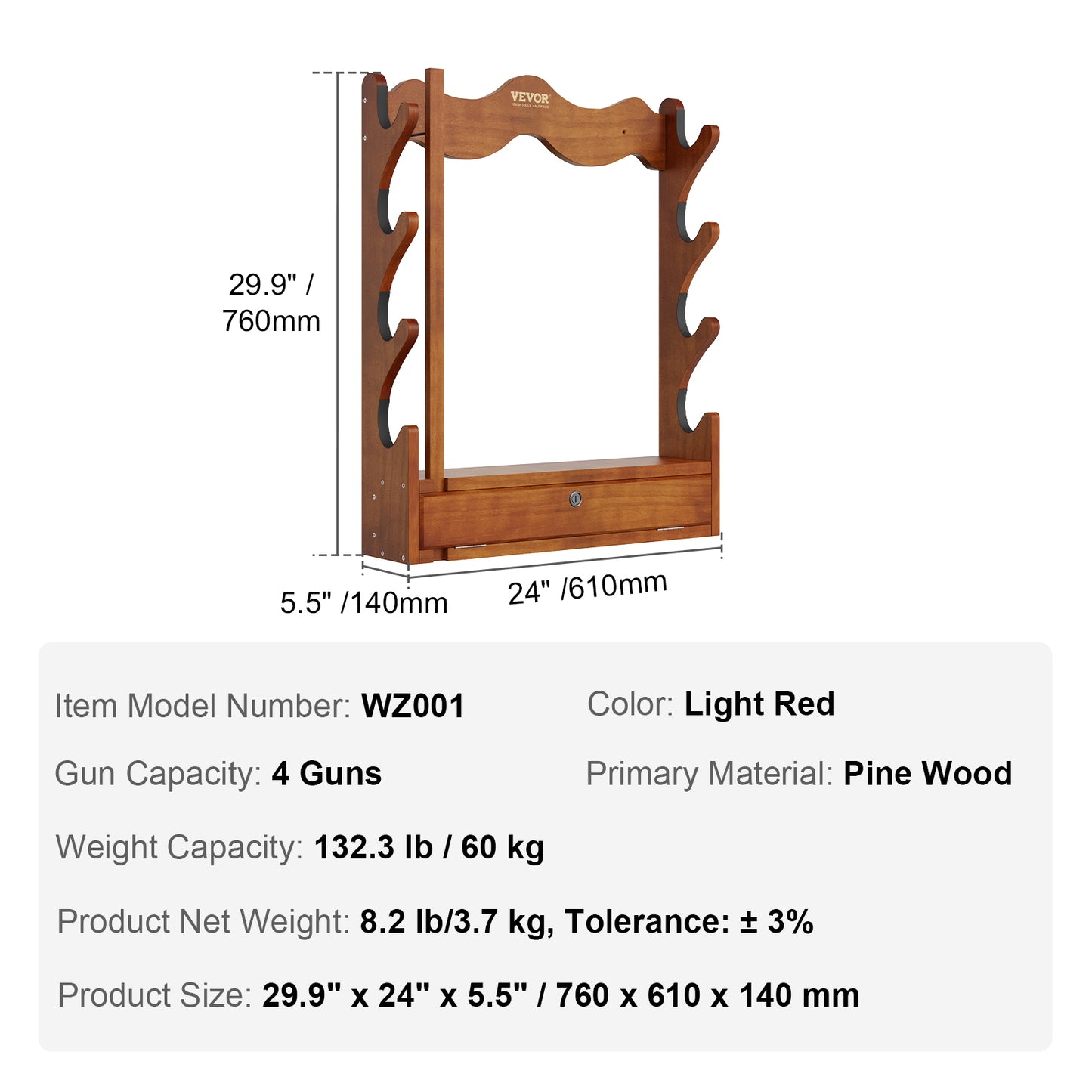 VEVOE Gun Rack, Wood Gun Rack Wall Mount, Gun Display Rack Holds 4 Rifles, Shotguns, 132 lb Heavy Duty Wall Storage Display Rifle Rack with Soft Padding - WardBoyzPROShop