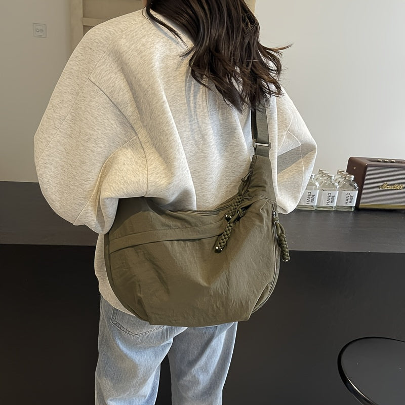 [Large Capacity Crossbody Dumpling Bag] 1pc Elegant Women's Crossbody Dumpling Bag - Versatile Casual Shoulder Backpack, Large Capacity, Lightweight, Solid Color (Army Green/Ginger Yellow/Gray/), Nylon Material with Tassel De WardBoyzPROShop