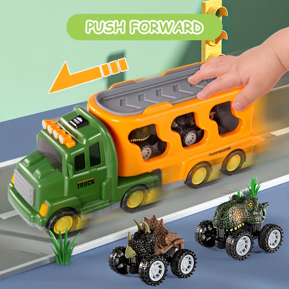 Baby Home Dinosaurs & Truck Toys Transport Car With 3 Dino Figures & 3 Monster Cars, Friction Toy Vehicle In Carrier Truck With Light & Sound, Play Gift Set Halloween, Christmas Gift