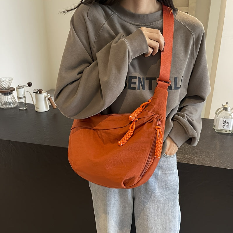 [Large Capacity Crossbody Dumpling Bag] 1pc Elegant Women's Crossbody Dumpling Bag - Versatile Casual Shoulder Backpack, Large Capacity, Lightweight, Solid Color (Army Green/Ginger Yellow/Gray/), Nylon Material with Tassel De WardBoyzPROShop