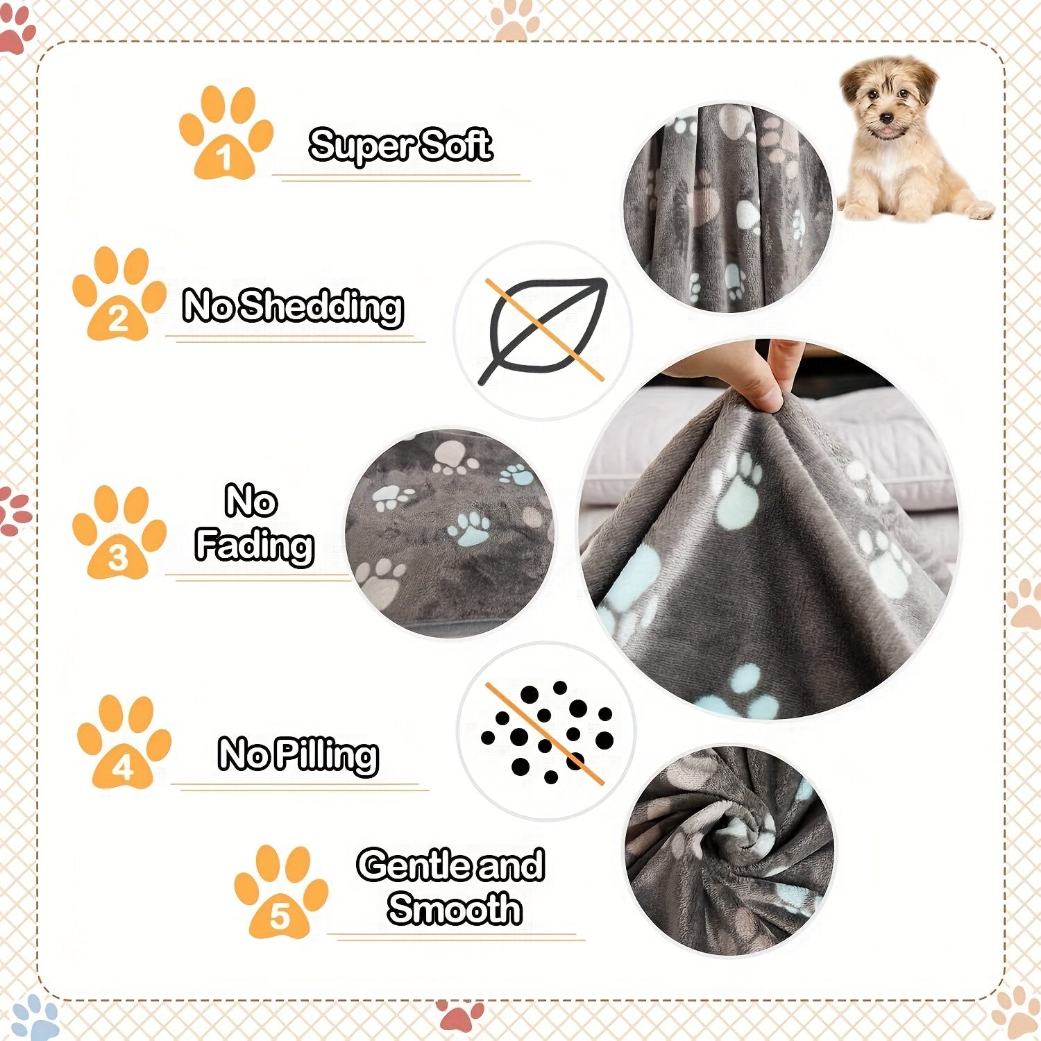 1pc Washable Flannel Paw Print Dog Blanket, Soft Pet Mat Cover for Dog Nest Cage Bed WardBoyzPROShop
