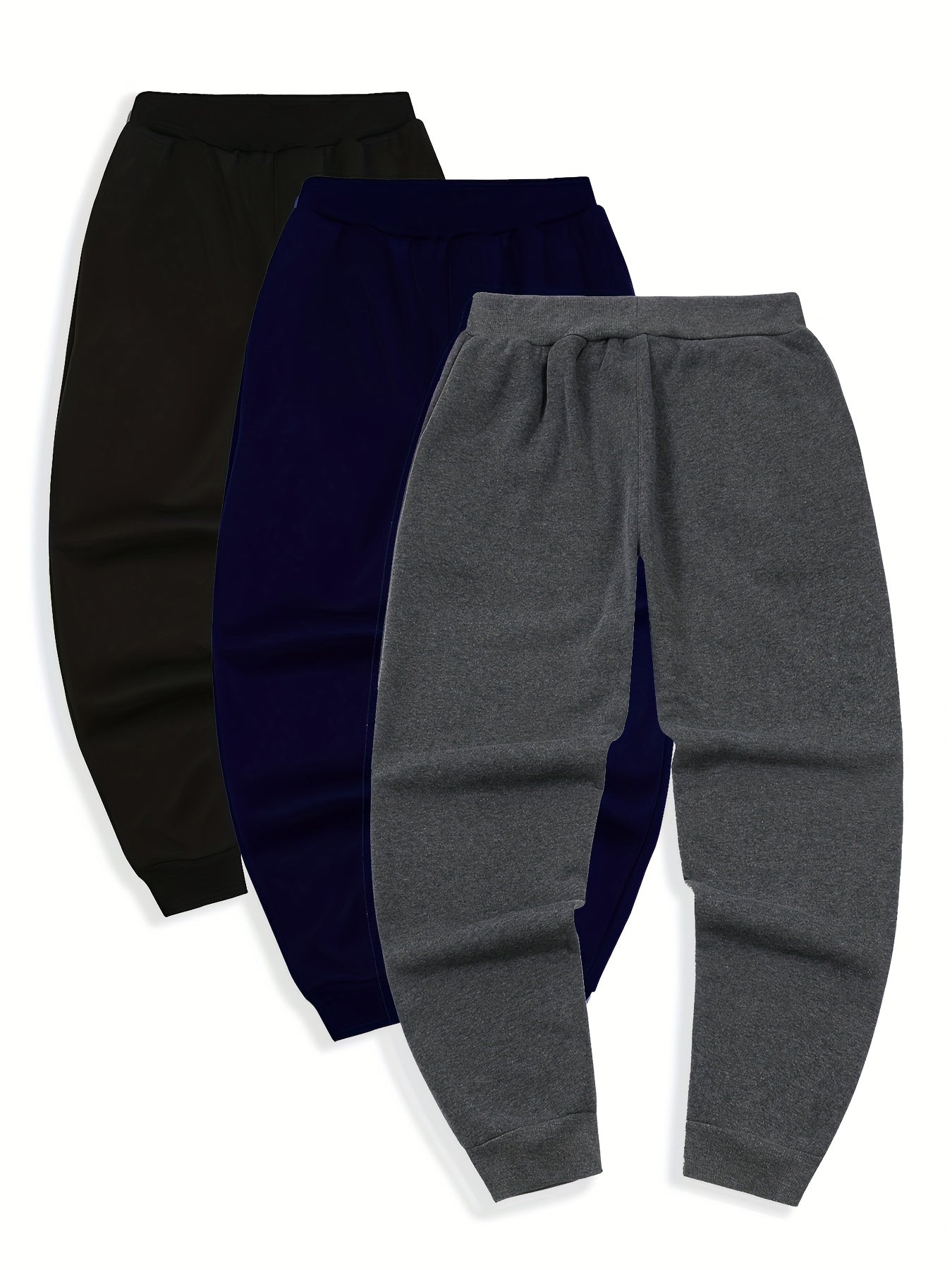 3pcs Men's Casual Jogger Sweatpants - Soft, Comfortable, Polyester Blend for Fall & Winter, Black/Navy/Gray WardBoyzPROShop