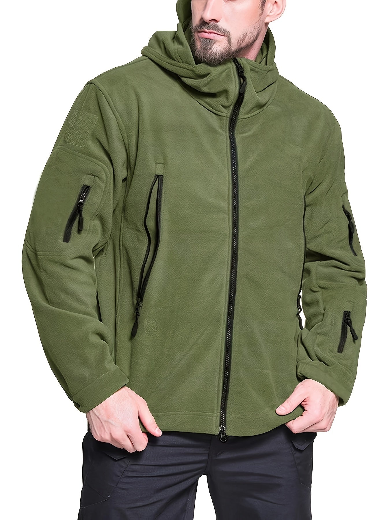 Men's Tactical Hoodie Fleece Jacket Winter Warm Full-Zip Military Army Outerwear Outdoor Sport Hooded Skiing Hunting Hiking Coat with 7 Zip Pockets WardBoyzPROShop