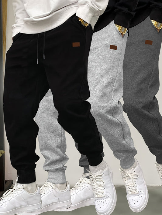 3pcs Men's Casual Jogger Sweatpants - Soft, Comfortable, Polyester Blend for Fall & Winter, Black/Navy/Gray WardBoyzPROShop