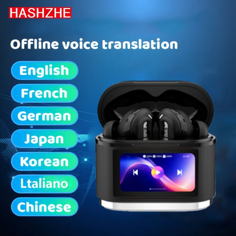 HASHZHE 144-language AI smart translation noise reduction headphones, LCD touch screen display, smart sleep aid headphones, long battery life, control music player, video playback, audio headphones, very suitable for traveler