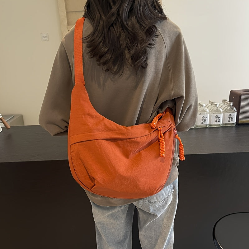 [Large Capacity Crossbody Dumpling Bag] 1pc Elegant Women's Crossbody Dumpling Bag - Versatile Casual Shoulder Backpack, Large Capacity, Lightweight, Solid Color (Army Green/Ginger Yellow/Gray/), Nylon Material with Tassel De WardBoyzPROShop