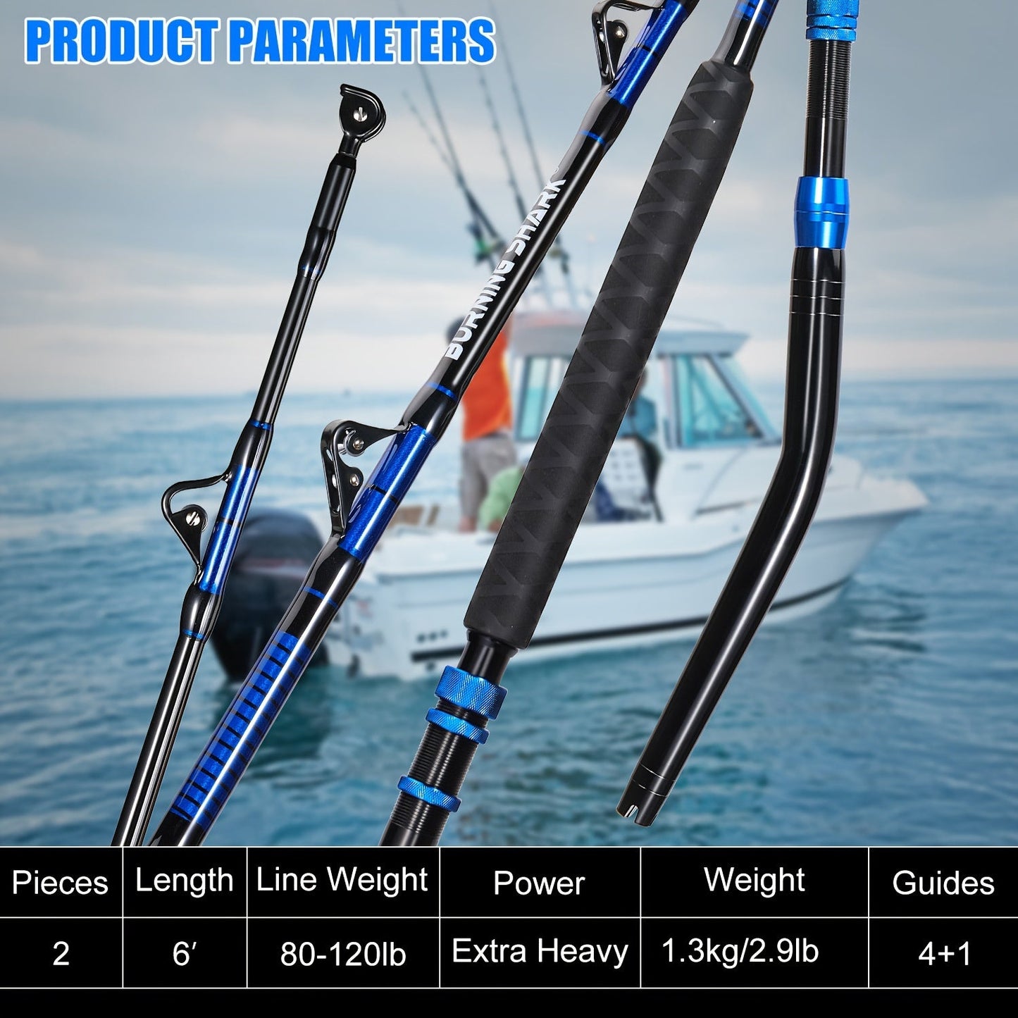 Sougayilang Heavy-Duty Carbon Fiber Boat Fishing Rod - Blue, Ambidextrous Grip for Deep Sea & Trolling WardBoyzPROShop