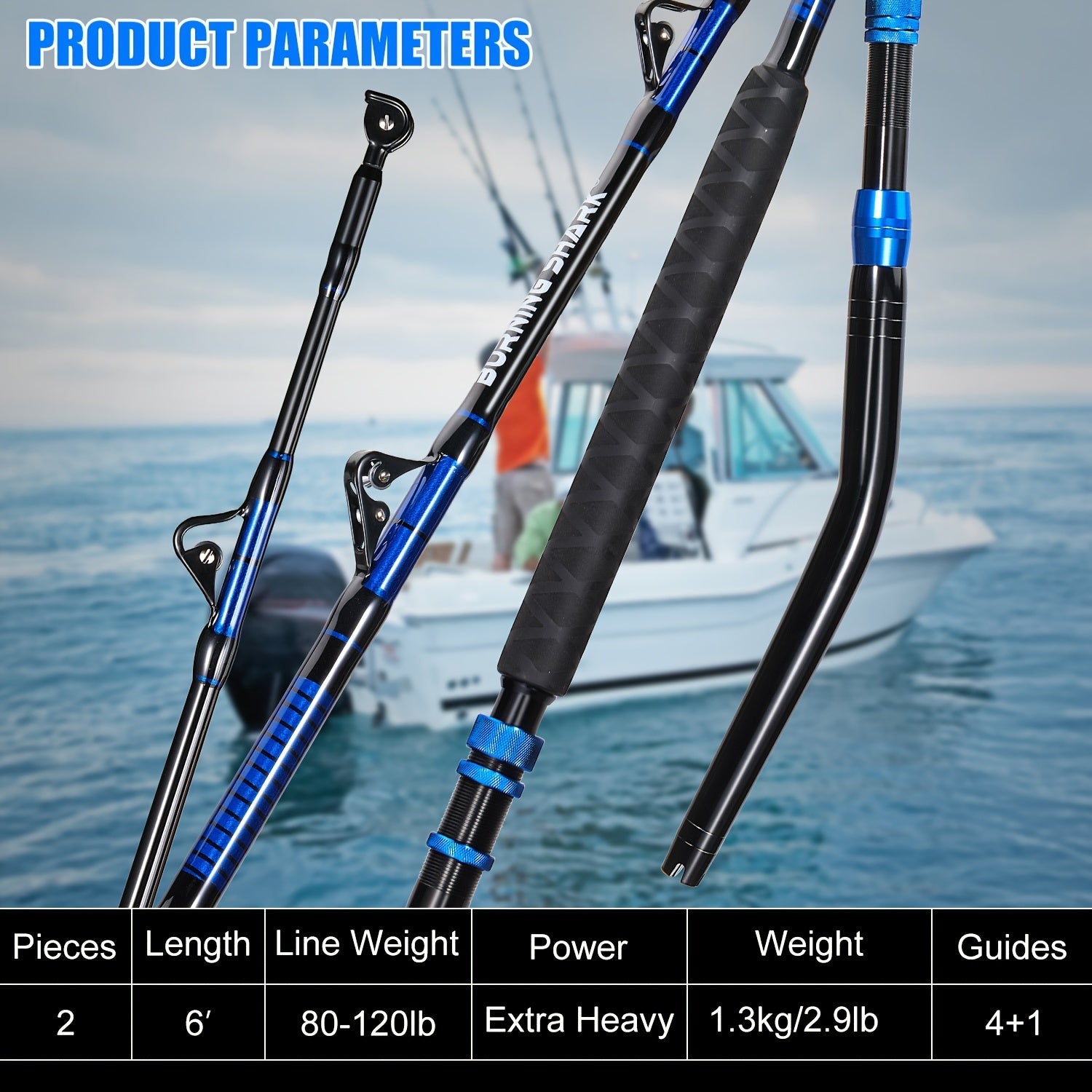 Sougayilang Heavy-Duty Carbon Fiber Boat Fishing Rod - Blue, Ambidextrous Grip for Deep Sea & Trolling WardBoyzPROShop