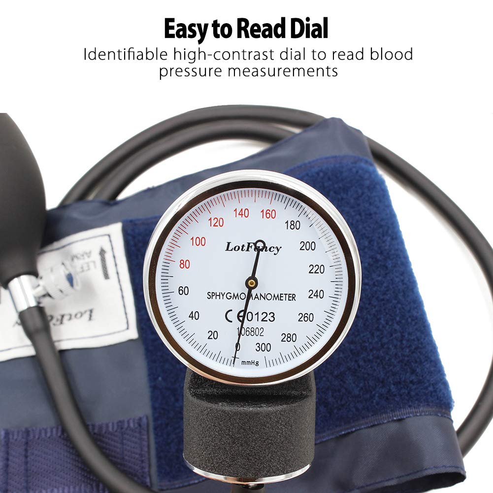 LotFancy Aneroid Sphygmomanometer with Stethoscope Kit, Professional Manual Blood Pressure Monitor and Universal Adult Sized BP Cuff (10"-16), Case Included, Navy WardBoyzPROShop