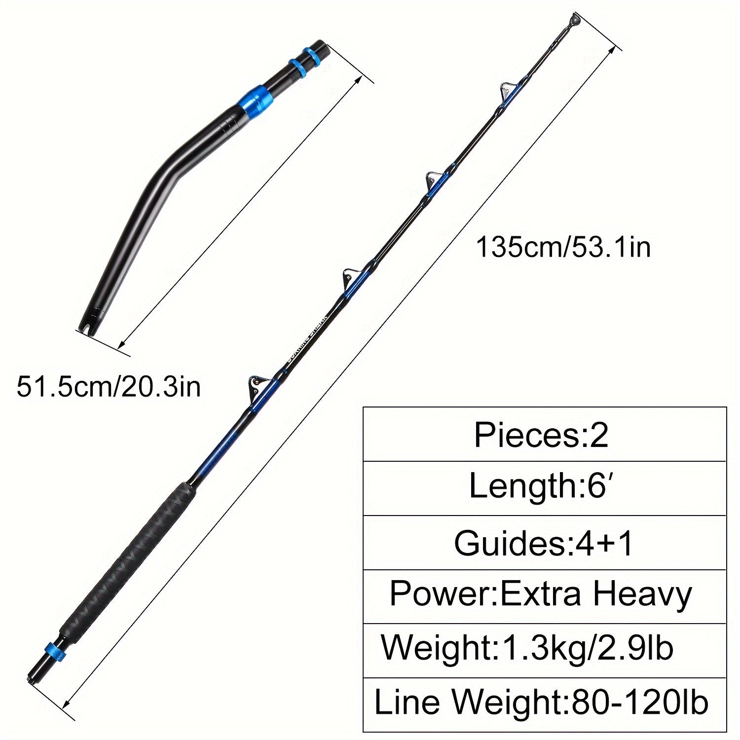 Sougayilang Heavy-Duty Carbon Fiber Boat Fishing Rod - Blue, Ambidextrous Grip for Deep Sea & Trolling WardBoyzPROShop