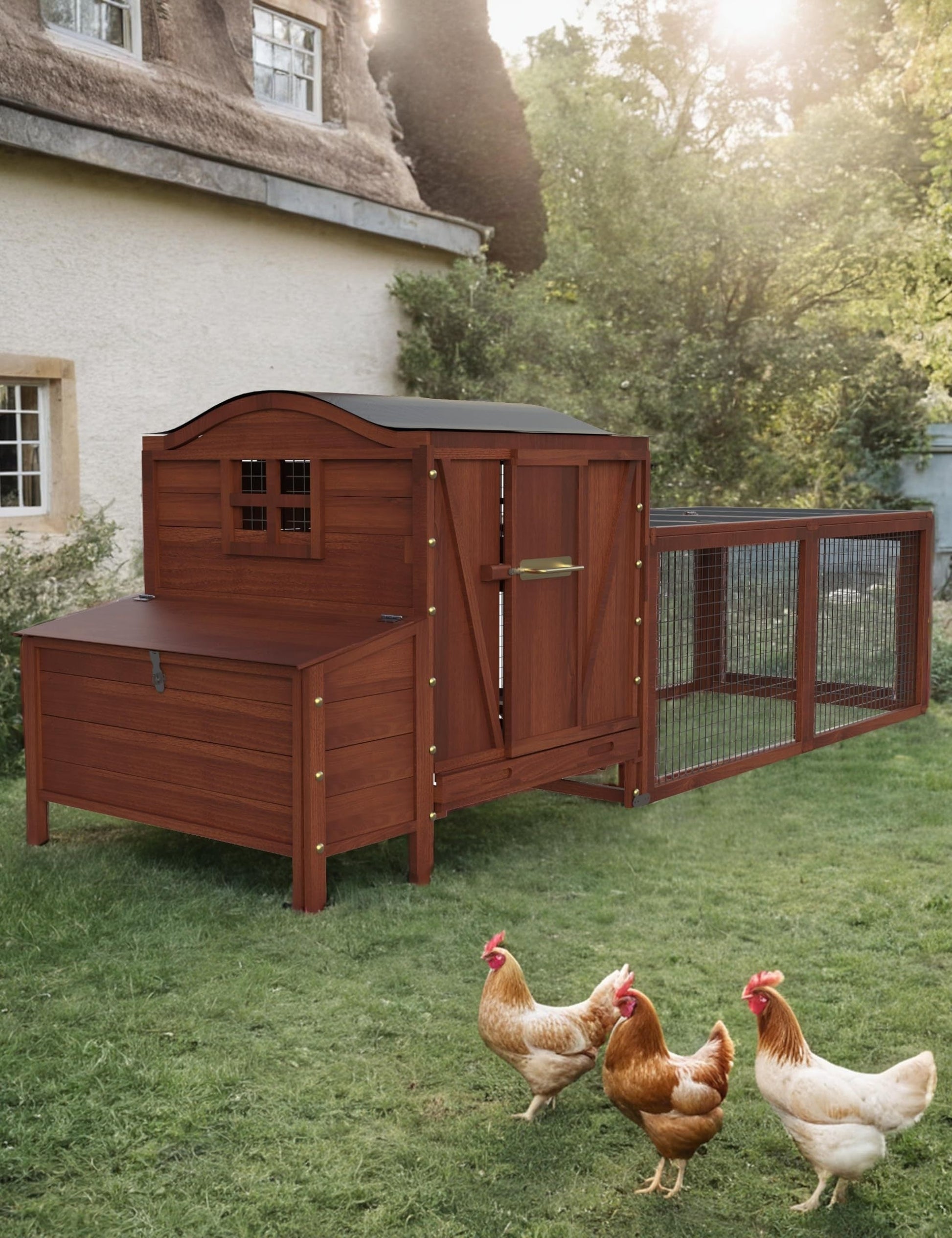 Extra Large 106in Red Train Design Outdoor Wooden Chicken Coop - Spacious Hen House for 3-5 Chickens with Weather-Resistant Roof, Large Nesting Box, Play Run, Pull-Out Trays, and Ramp - Durable, Easy to Clean, and Predator-Pr WardBoyzPROShop