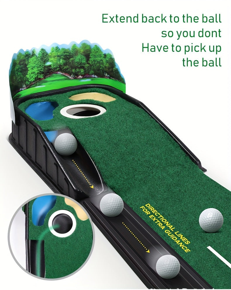 [Lenticular 3D] HUAEN Golf Putting Mat - 8ft Indoor Practice Mat with 3D Backplate and Ball Return WardBoyzPROShop