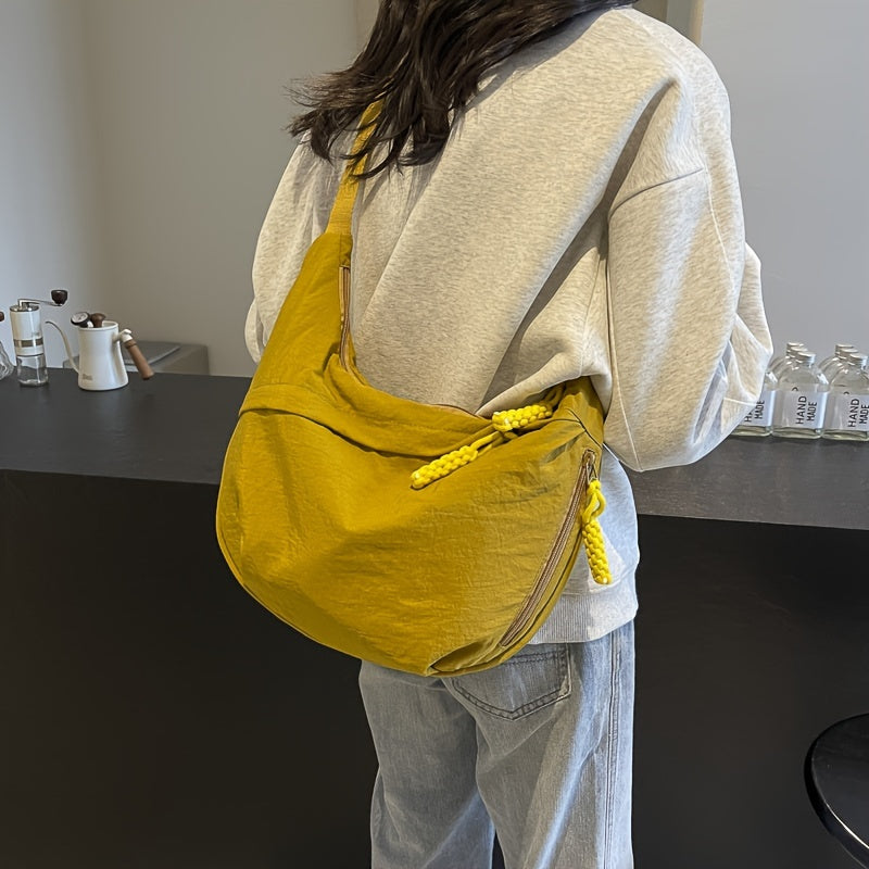 [Large Capacity Crossbody Dumpling Bag] 1pc Elegant Women's Crossbody Dumpling Bag - Versatile Casual Shoulder Backpack, Large Capacity, Lightweight, Solid Color (Army Green/Ginger Yellow/Gray/), Nylon Material with Tassel De WardBoyzPROShop