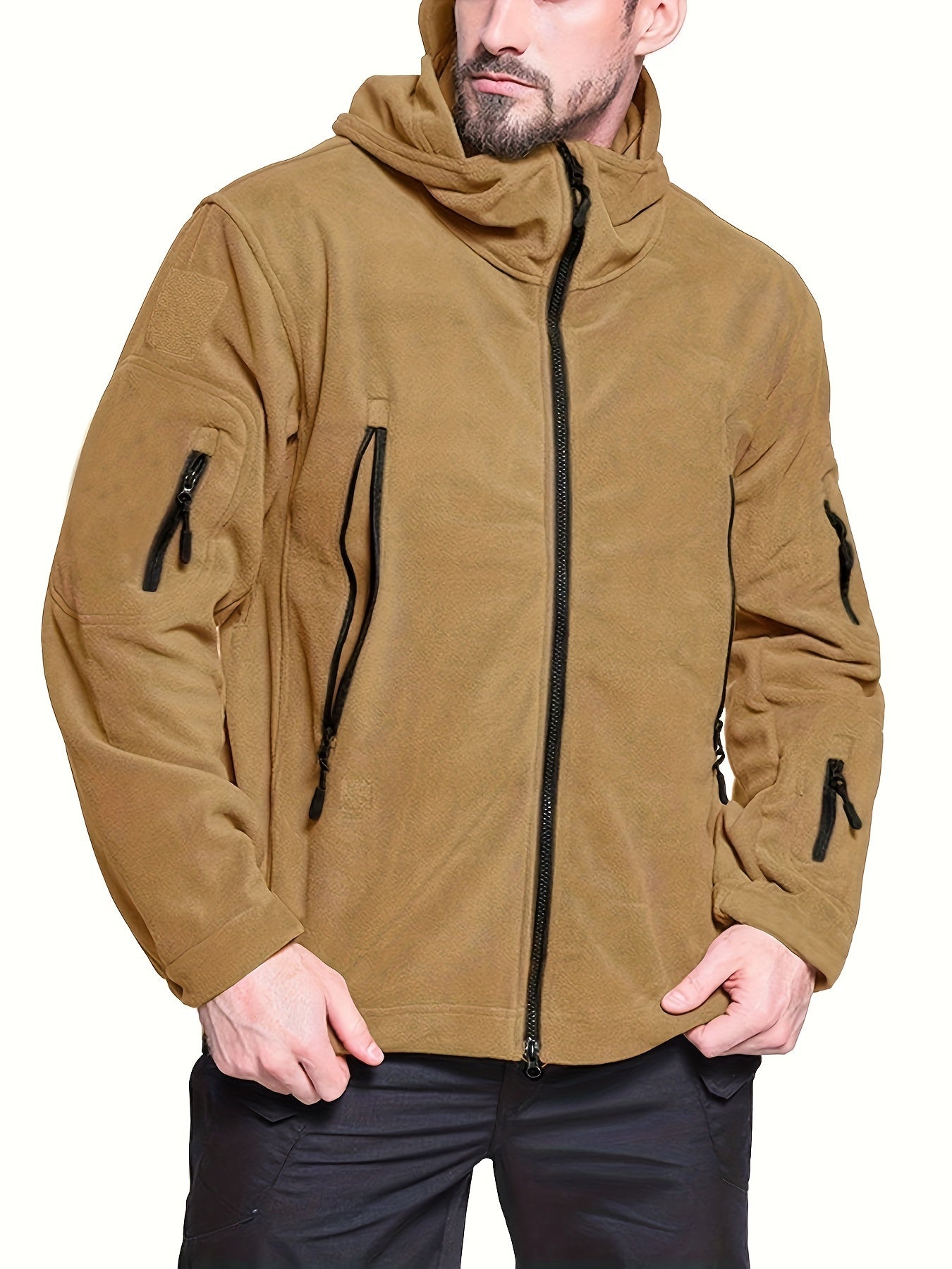 Men's Tactical Hoodie Fleece Jacket Winter Warm Full-Zip Military Army Outerwear Outdoor Sport Hooded Skiing Hunting Hiking Coat with 7 Zip Pockets WardBoyzPROShop