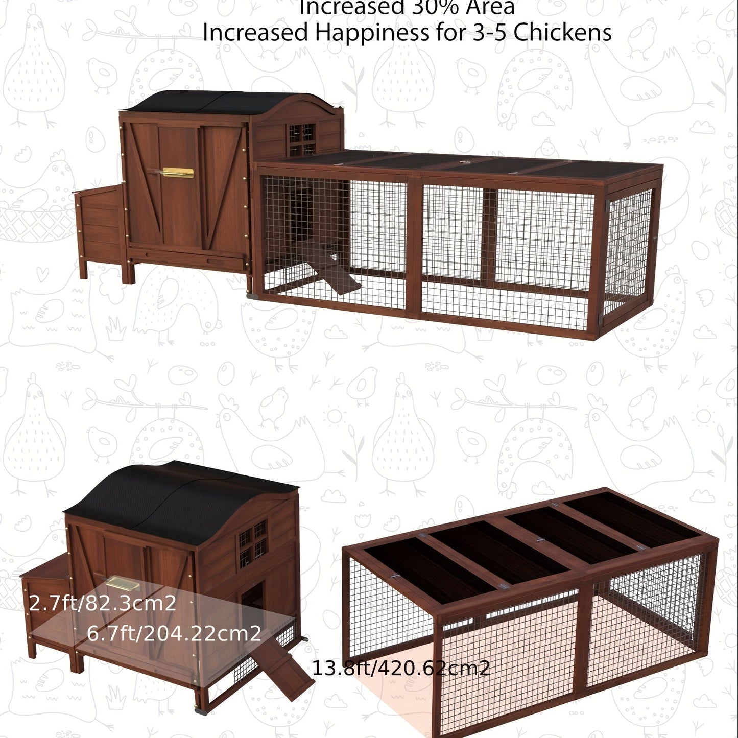 Extra Large 106in Red Train Design Outdoor Wooden Chicken Coop - Spacious Hen House for 3-5 Chickens with Weather-Resistant Roof, Large Nesting Box, Play Run, Pull-Out Trays, and Ramp - Durable, Easy to Clean, and Predator-Pr WardBoyzPROShop