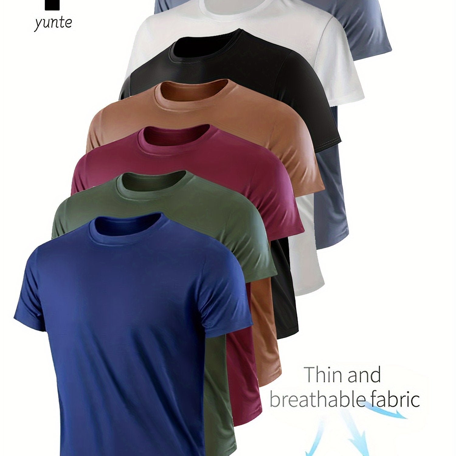 7pcs Men's Quick-Dry Athletic T-Shirts - Breathable, Moisture-Wicking Crew Neck Tees for Gym, Running & Outdoor Activities - Available in Navy, Army Green, Burgundy, Khaki, Black, White, Gray WardBoyzPROShop