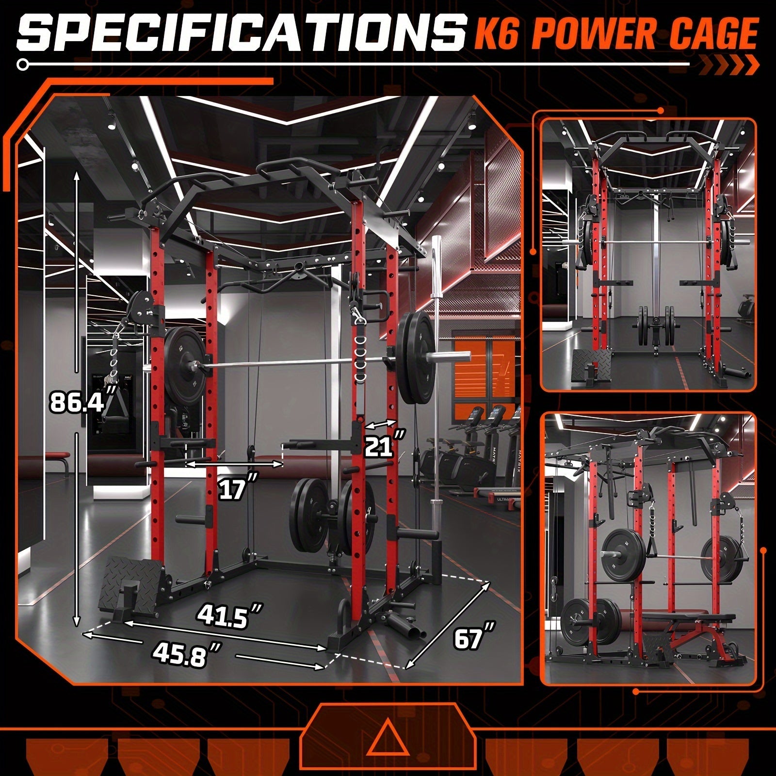 Ultimate Power Rack Cage - 8-in-1 Multi-Functional Squat Rack with 1500lb Capacity, Cable Crossover Machine, J-Hooks, Dip Bars, and Landmine - Comprehensive Plate-Loaded Home Gym Equipment for Full Body Workout (Red) WardBoyzPROShop