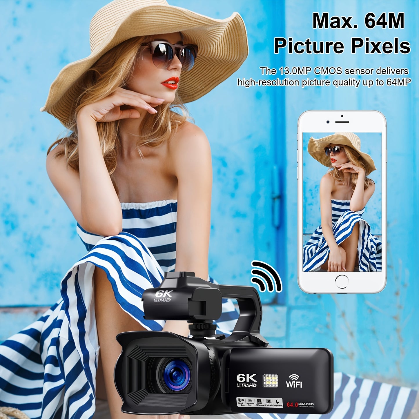 64MP 6K Video Camera Camcorder - High-Definition Vlogging Camera with 18X Digital Zoom, IR Night Vision, 4.0" Touch Screen, WiFi, Microphone, and 64G SD Card - Long-Lasting 4500mAh Battery for Extended Recording