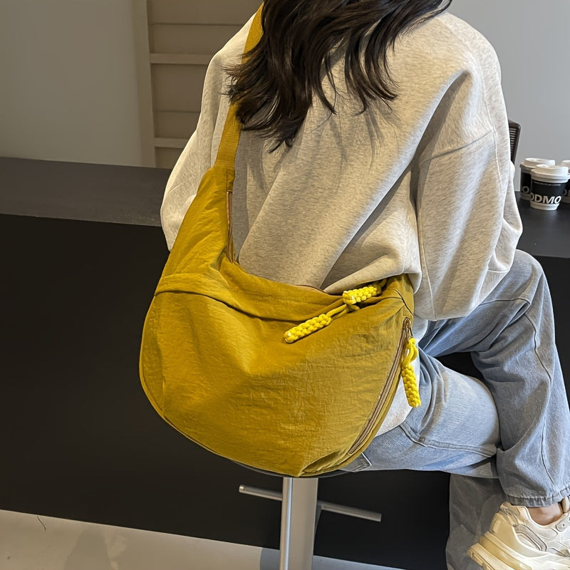 [Large Capacity Crossbody Dumpling Bag] 1pc Elegant Women's Crossbody Dumpling Bag - Versatile Casual Shoulder Backpack, Large Capacity, Lightweight, Solid Color (Army Green/Ginger Yellow/Gray/), Nylon Material with Tassel De WardBoyzPROShop