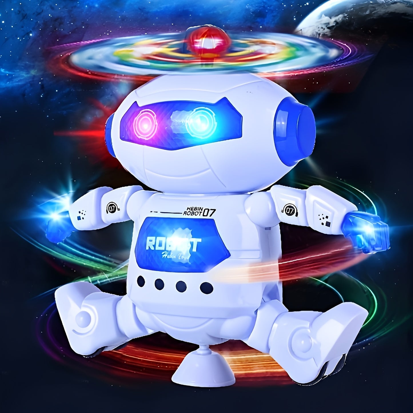 1pc Dancing Robot Toy for Kids with LED Lights and Music, 360-Degree Rotating Action, Ideal Gift for Boys and Girls, Durable Plastic Construction