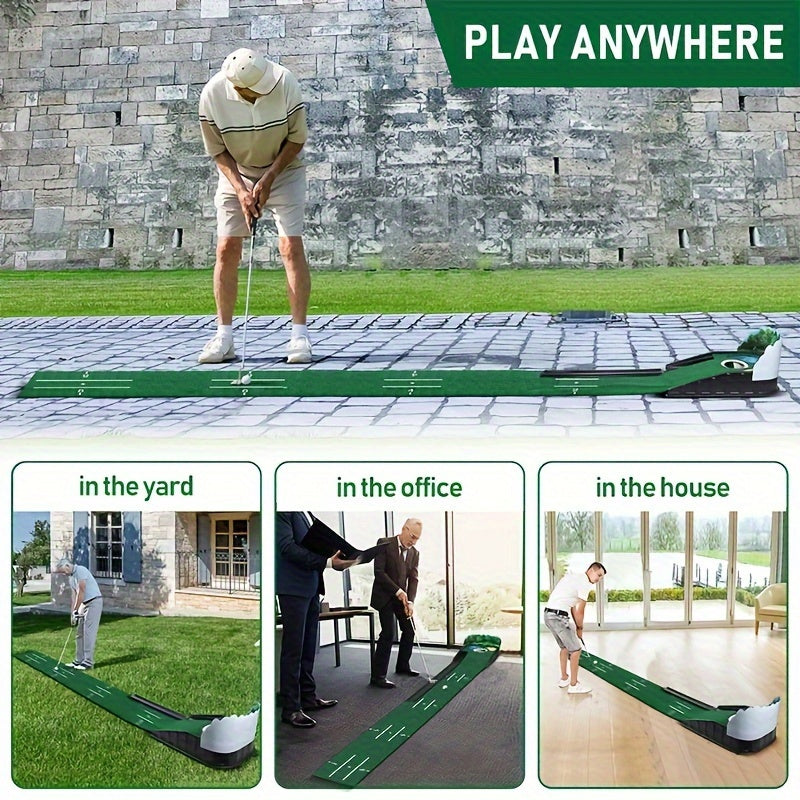 [Lenticular 3D] HUAEN Golf Putting Mat - 8ft Indoor Practice Mat with 3D Backplate and Ball Return WardBoyzPROShop
