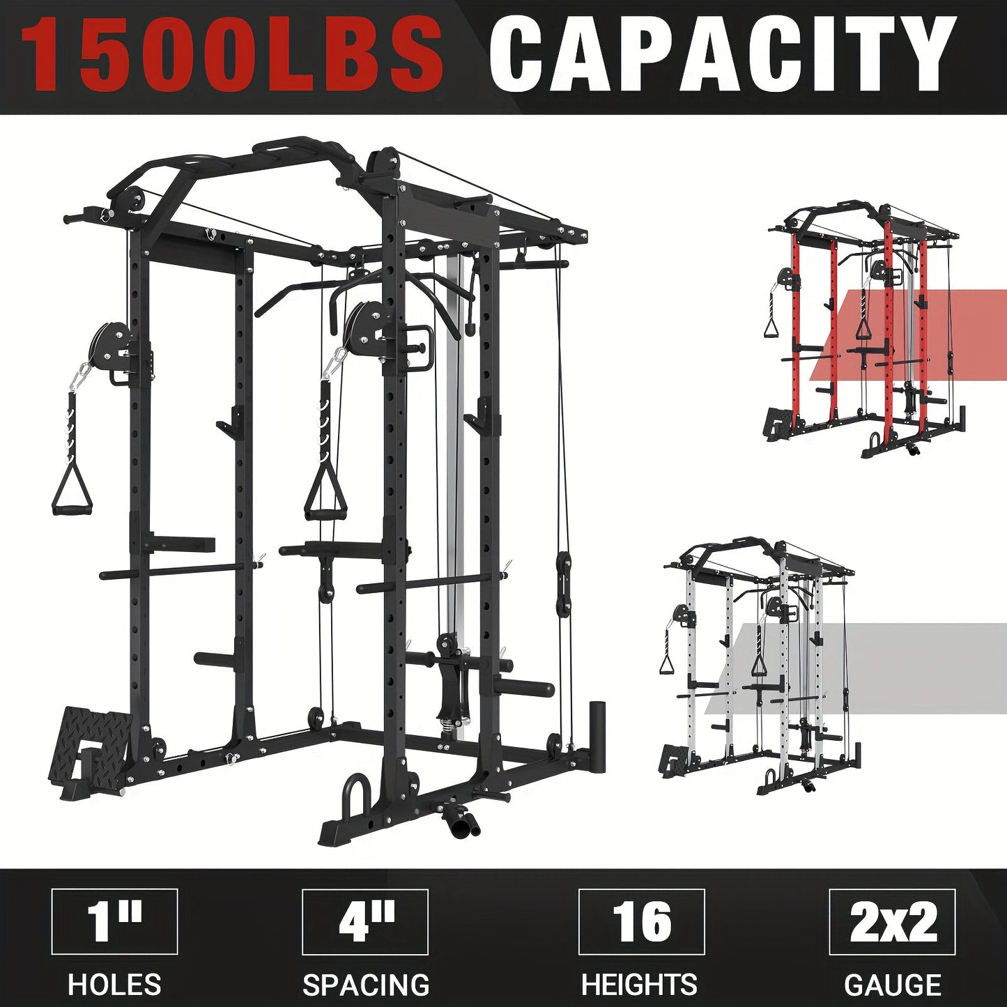 Ultimate Power Rack Cage - 8-in-1 Multi-Functional Squat Rack with 1500lb Capacity, Cable Crossover Machine, J-Hooks, Dip Bars, and Landmine - Comprehensive Plate-Loaded Home Gym Equipment for Full Body Workout (Red) WardBoyzPROShop