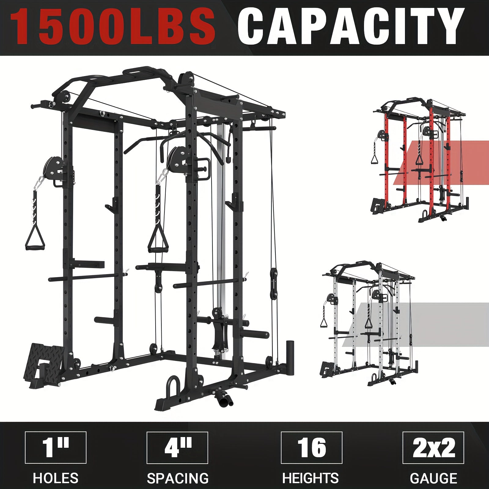 Ultimate Power Rack Cage - 8-in-1 Multi-Functional Squat Rack with 1500lb Capacity, Cable Crossover Machine, J-Hooks, Dip Bars, and Landmine - Comprehensive Plate-Loaded Home Gym Equipment for Full Body Workout (Red) WardBoyzPROShop