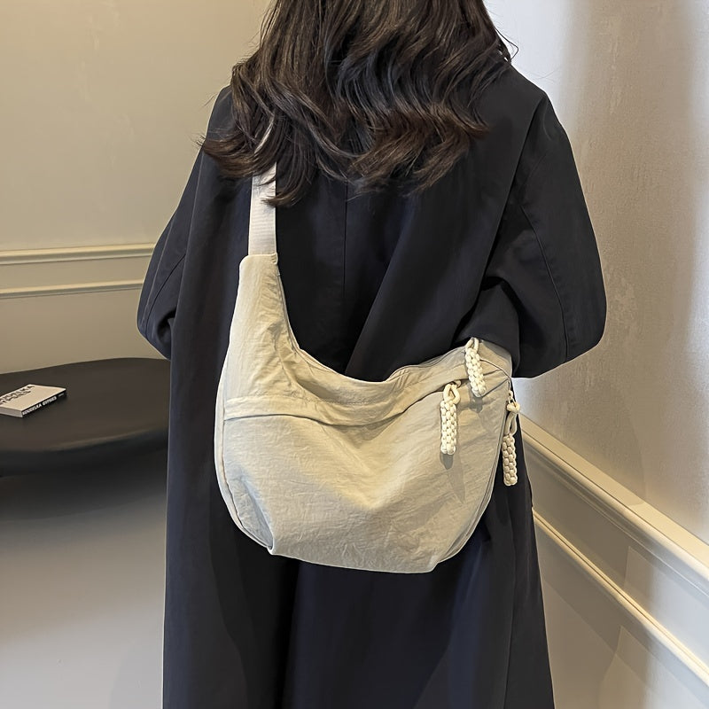 [Large Capacity Crossbody Dumpling Bag] 1pc Elegant Women's Crossbody Dumpling Bag - Versatile Casual Shoulder Backpack, Large Capacity, Lightweight, Solid Color (Army Green/Ginger Yellow/Gray/), Nylon Material with Tassel De WardBoyzPROShop