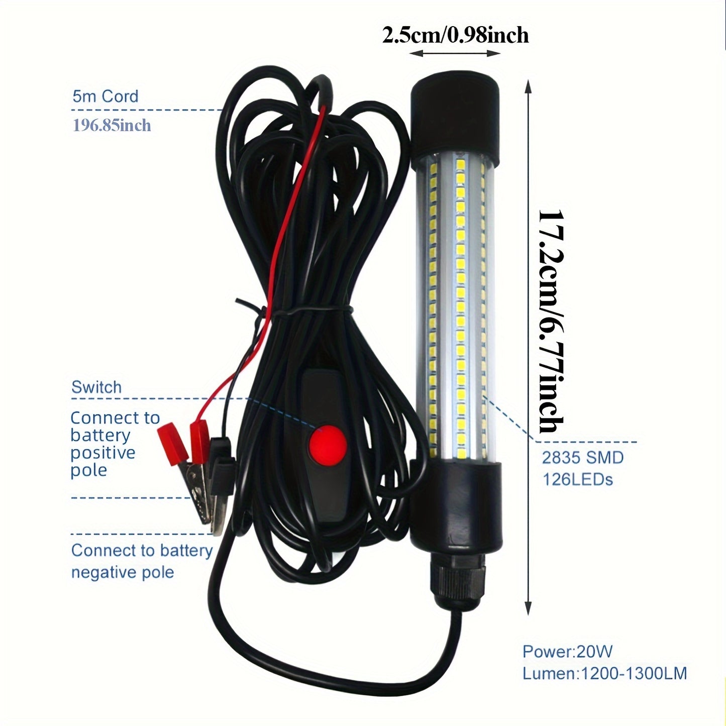 1200LM High-Powered LED Underwater Fishing Light Stick - Attracts Fish, Squid, and Prawns from 50-100m Distance - Battery Powered, Waterproof, and Durable PPS Material