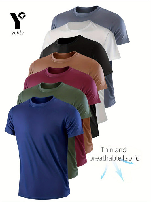 7pcs Men's Quick-Dry Athletic T-Shirts - Breathable, Moisture-Wicking Crew Neck Tees for Gym, Running & Outdoor Activities - Available in Navy, Army Green, Burgundy, Khaki, Black, White, Gray WardBoyzPROShop