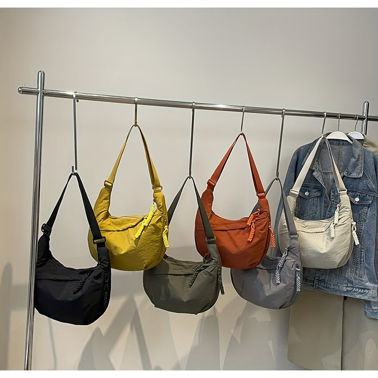 [Large Capacity Crossbody Dumpling Bag] 1pc Elegant Women's Crossbody Dumpling Bag - Versatile Casual Shoulder Backpack, Large Capacity, Lightweight, Solid Color (Army Green/Ginger Yellow/Gray/), Nylon Material with Tassel De WardBoyzPROShop