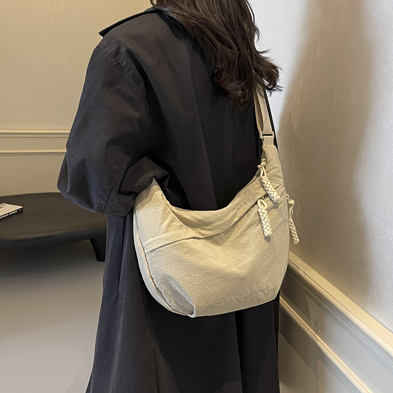 [Large Capacity Crossbody Dumpling Bag] 1pc Elegant Women's Crossbody Dumpling Bag - Versatile Casual Shoulder Backpack, Large Capacity, Lightweight, Solid Color (Army Green/Ginger Yellow/Gray/), Nylon Material with Tassel De WardBoyzPROShop