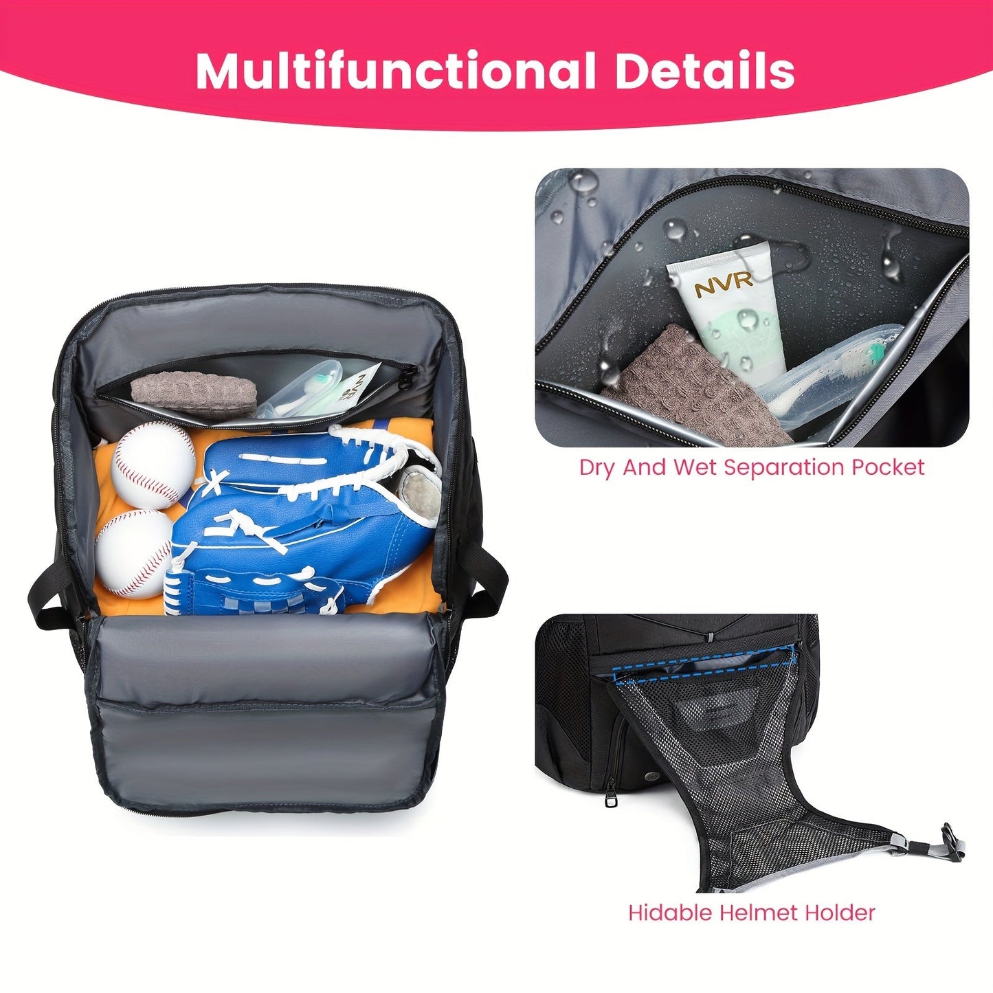 Large Capacity Baseball Backpack Softball Bag, External Helmet Holder And Fence Hook Baseball Backpack, With Shoes Compartment, - Holds Bats, Helmets, Gloves, Hats, Clothes, And Shoes For Baseball And Softball Players WardBoyzPROShop