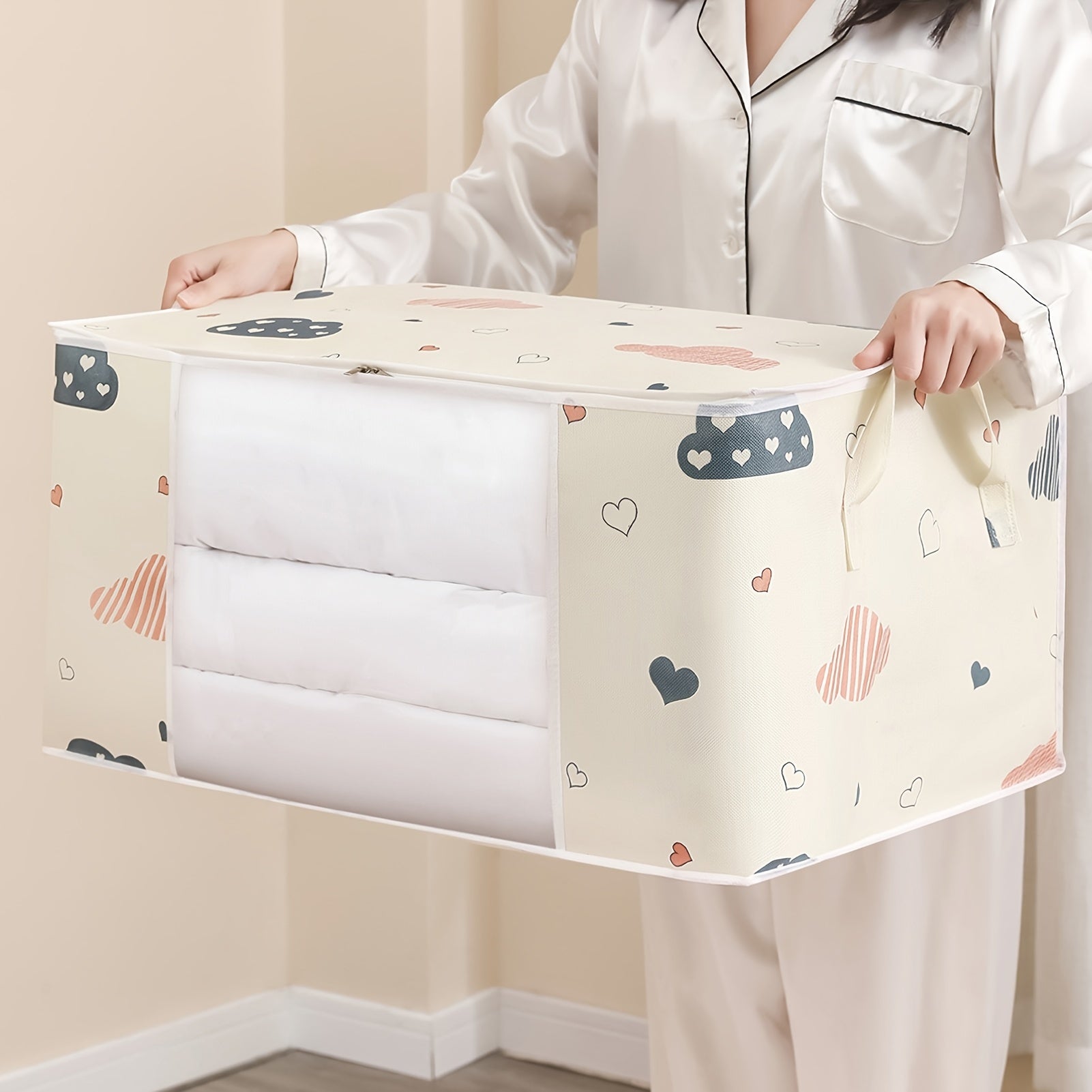 Large Capacity Clothes Storage Bag Organizer With Reinforced Handle, Suitable For Blankets, Bedding, Foldable With Sturdy Zipper, Clear Window Christmas, Halloween, Thanksgiving Gift Easter Gift WardBoyzPROShop