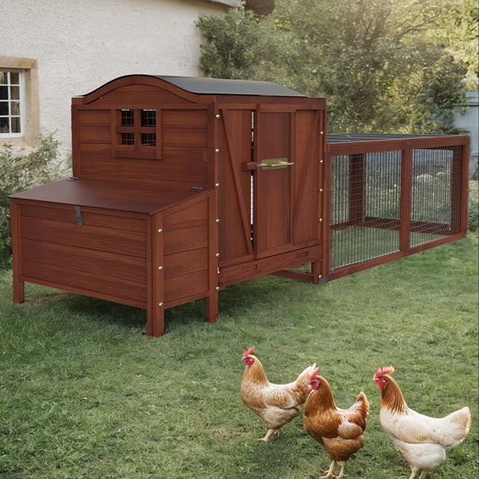 Extra Large 106in Red Train Design Outdoor Wooden Chicken Coop - Spacious Hen House for 3-5 Chickens with Weather-Resistant Roof, Large Nesting Box, Play Run, Pull-Out Trays, and Ramp - Durable, Easy to Clean, and Predator-Pr WardBoyzPROShop