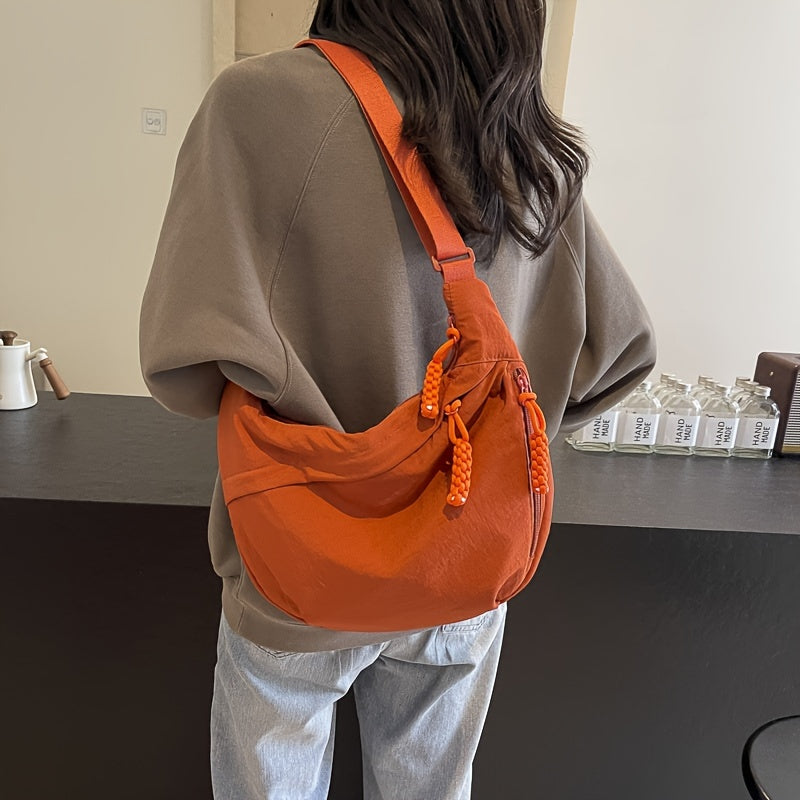 [Large Capacity Crossbody Dumpling Bag] 1pc Elegant Women's Crossbody Dumpling Bag - Versatile Casual Shoulder Backpack, Large Capacity, Lightweight, Solid Color (Army Green/Ginger Yellow/Gray/), Nylon Material with Tassel De WardBoyzPROShop